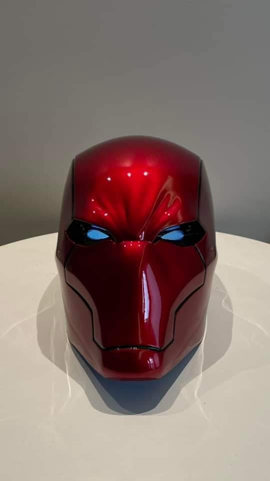 Red hood helmet 3d printed.